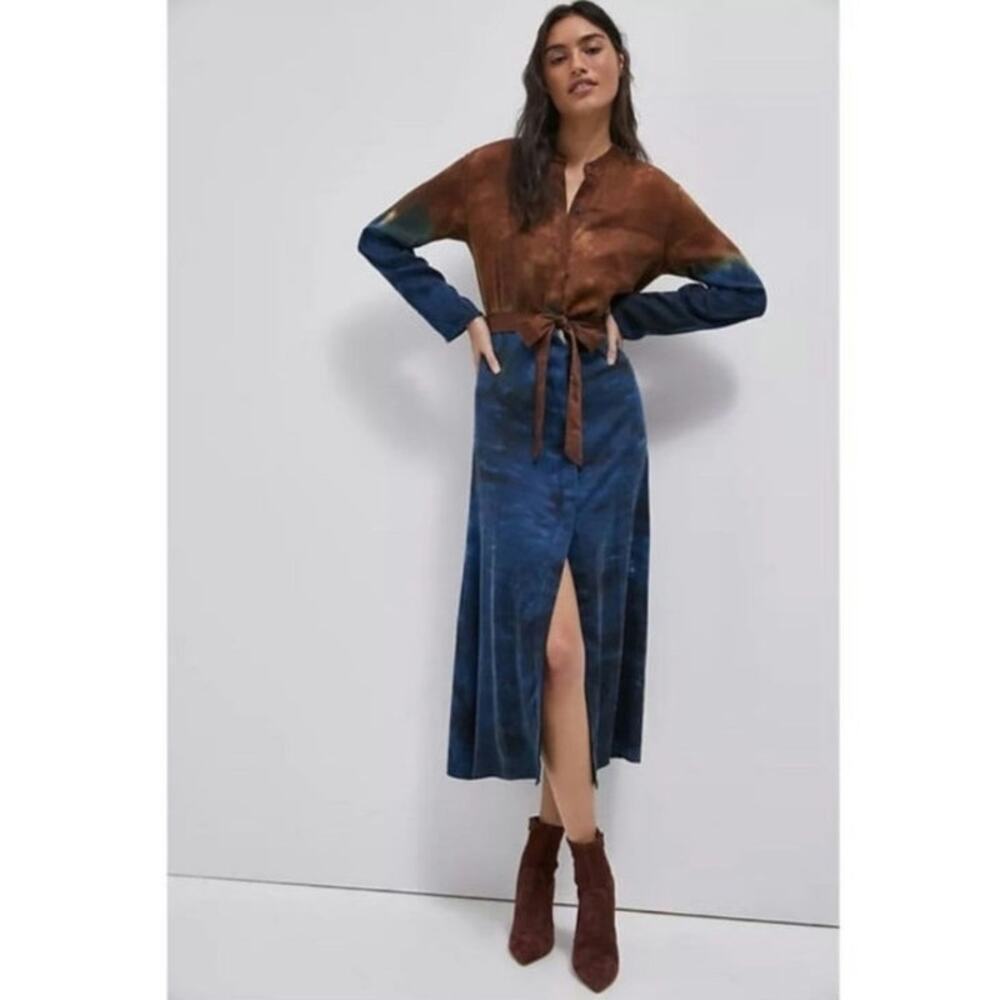 Anthropologie Cloth & Stone Tie-Dye Perla Midi Long Sleeve Dress Size: S